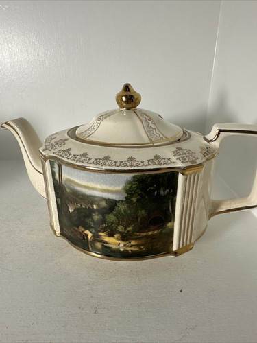James Sadler Teapot Scenic Ship Landmark Retro Vintage Gold SmCrack In Handle - Picture 2 of 6