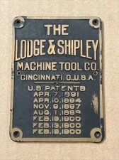 Antique Lodge & Shipley Machine Tool Co Cincinnati Brass Build Plaque Sign  1900