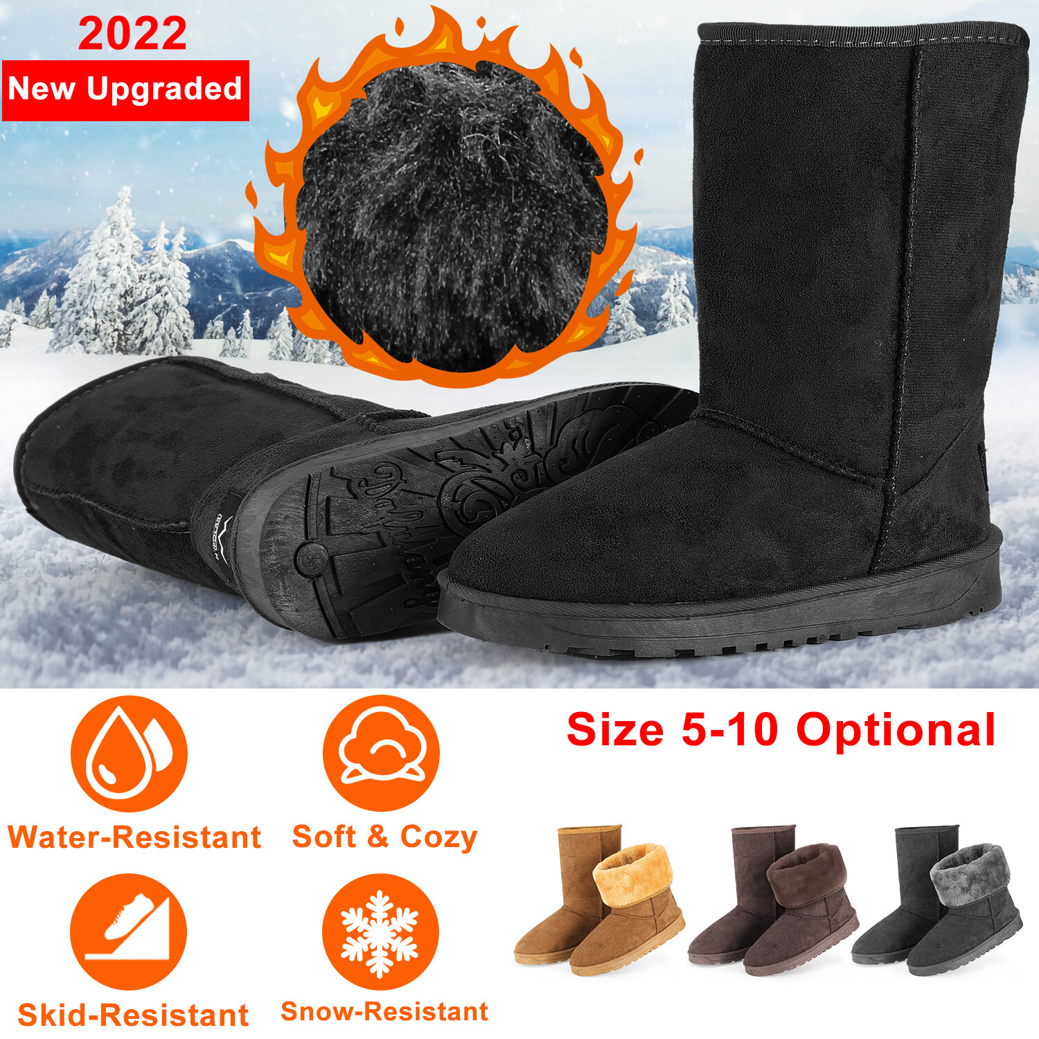 Warm Ladies Women Winter Snow Boots Mid Calf Fur Lined Flat Boots  Waterproof UK | eBay