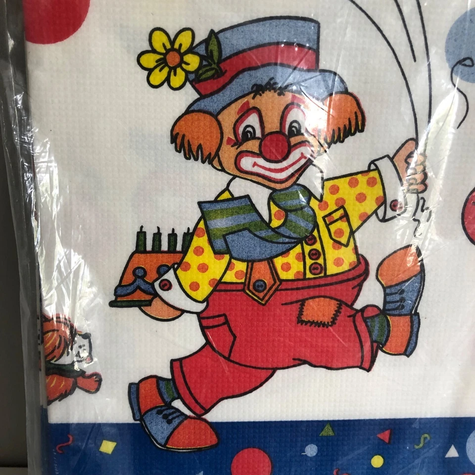 Mantel de papel payaso cumpleaños vintage C.A. Reed 52" x 96" años 70 nuevo en paquete Foto 2 de 4