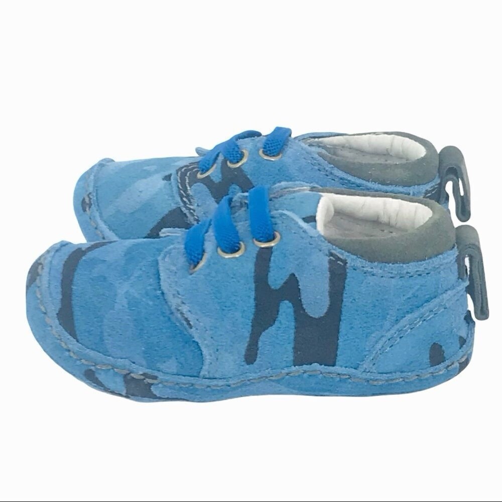 SAOLA Stivali da bambino Rileyroos blu in pelle mimetica scarpe chukka walker suola morbida fatti a mano nuovi con etichette