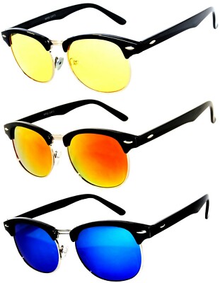Set of Classic Half Frame Semi Rimless Horn Rim Sunglasses Rimmed Colored  Lens