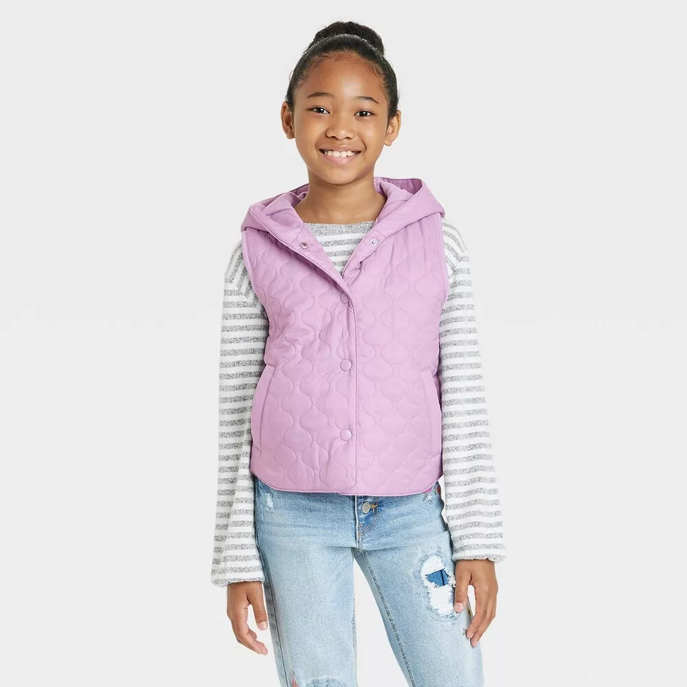 Girls Quilted Vest - Cat & Jack Dusty Violet Purple Size XL 16