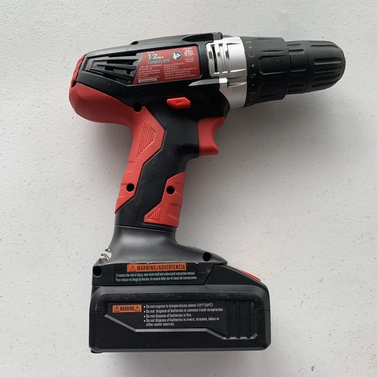 Ultra Steel 12V NI CD Cordless Drill Tool Red Black No Charger Works Great