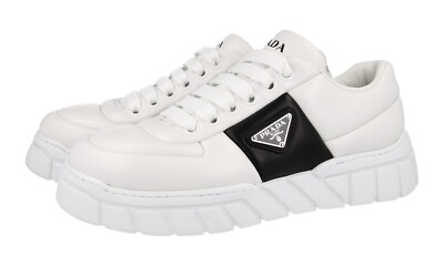PRADA PADDED NAPPA PLATFORM CHUNKY SNEAKER SCHUHE 2EE386 WEISS LEDER NEU