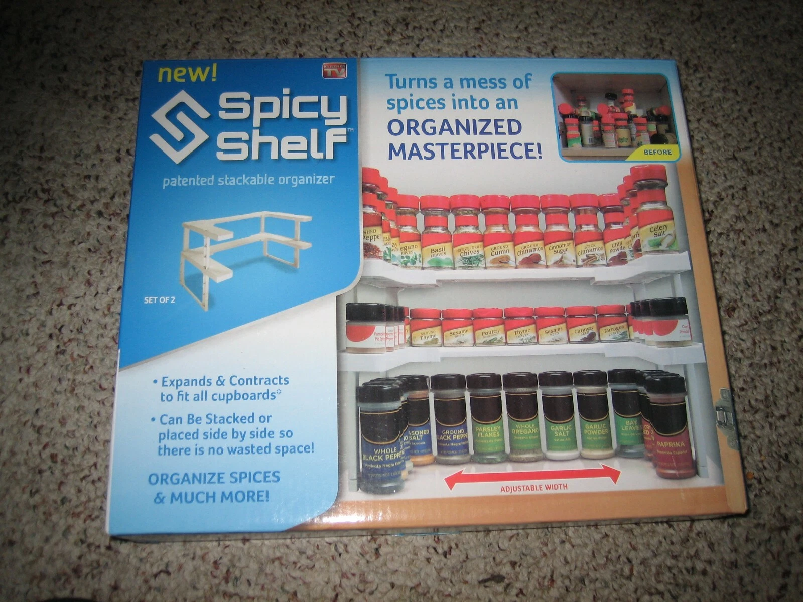 Box of 2 Spicy Shelf Adjustable Spice Racks - White