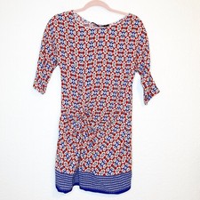 Zara Woman Red White Blue Gathered Waist Dress XS