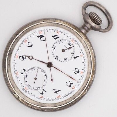 Agassiz 18-J 6-Adj 30-Minute 2-Register Chronograph Silver Antique