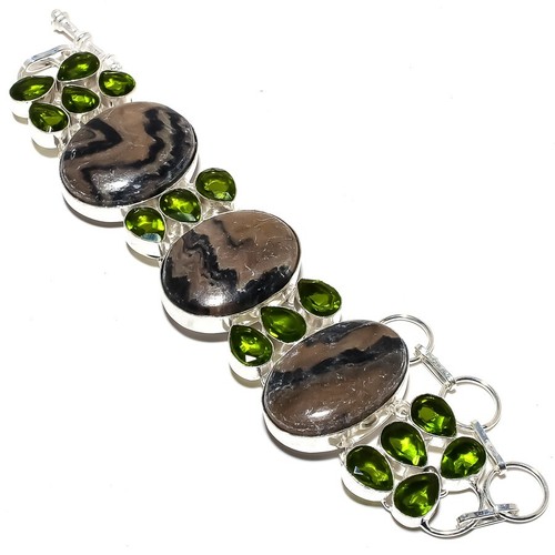 Bracelet Manchette En Argent Sterling 925 Avec Jaspe Et Alexandrite - Fait Main En Inde