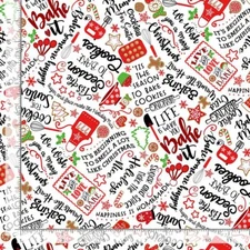 Christmas Fabric | Holiday Words & Cookies Toss WHite | Timeless Treasures YARD