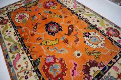 Orange Oushak Rug 8x10 Hand-Knotted 100% Wool Carpet Turkish Area Rug Natural