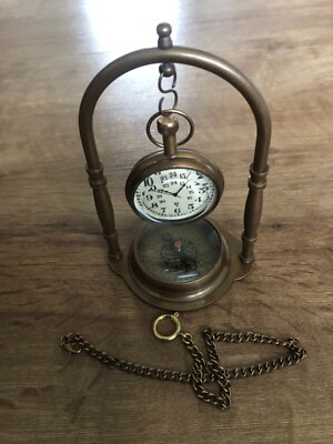 Vintage Typ Massiv Antik Messing Taschenuhr Displayständer Kompass