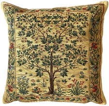 FUNDA ALMOHADA COJÍN TAPIZ DISEÑO WILLIAM MORRIS BEIGE ÁRBOL DE LA VIDA 13" 34CM