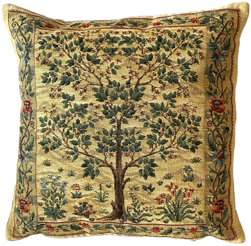 FauveArts Tree Of Life Tapestry Cushion Cover – 47cm Square, Beige Green Brown, 100% Cotton, Vintage William Morris Style-989937