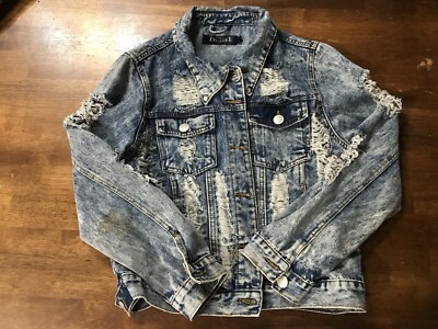 Denim Jean Jacket XL Acid Wash Grunge Ripped Heavily Denim Jean Jacket XL Acid Wash Grunge Ripped Heavily