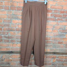 VTG Womens Brown Pants Pleated Front Straight Legs High Waist Size 16