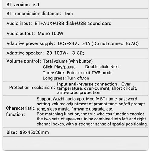 2X ZK-1001B Mono Bluetooth Audio Power Amplifier Module TWS DC7-24V TPA3116 100W - Picture 11 of 12
