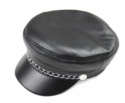 Neu Echtleder Herren Polizei Mütze / Flatcap / Navy Cap Baskenmütze - Bild 10 von 10