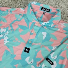 Bad Birdie Mens XL Blue AOP Floral Performance Stretch Golf Polo Short Sleeve