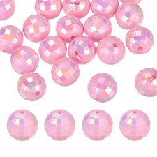 Disco Ball Beads, 50 Pcs 16mm Reflective Round Acrylic, Pink