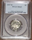 1937 D Buffalo Nickel PCGS Graded MS65 Mint Uncirculated Full horn no tone 5c