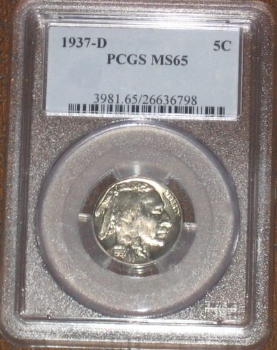 1937 D Buffalo Nickel PCGS Graded MS65 Mint Uncirculated Full horn no tone 5c
