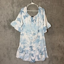 Francesca Bettini Women's L Blue White Tie Dye Linen Ruffle Dress Resort Italy