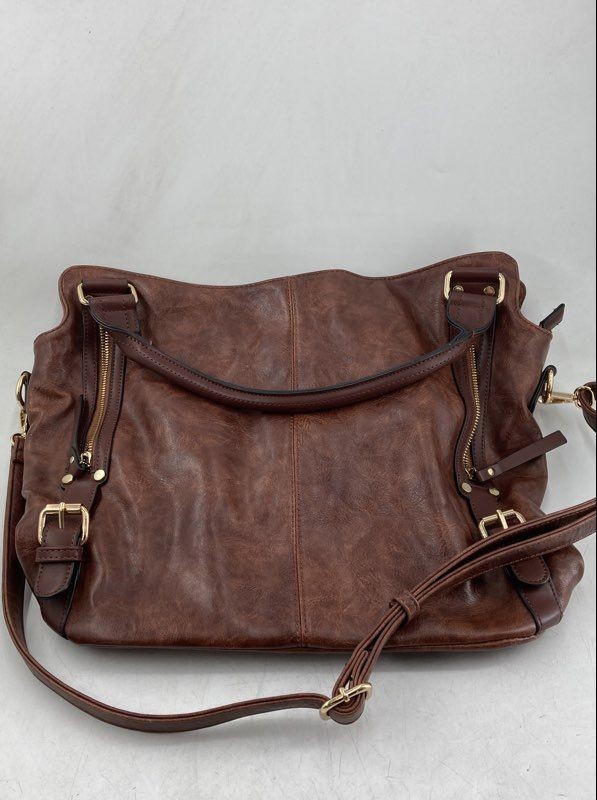 Plambag Womens Brown Faux Leather Inner Pocket Shoulder Strap Hobo Bag