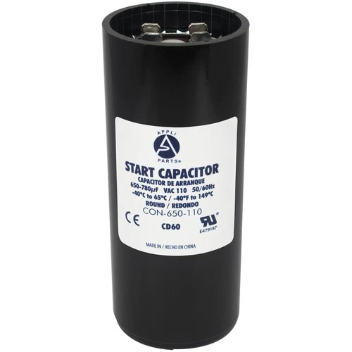 Appli Parts motor start capacitor 650-780 Mfd (microfarads) uF 110-125 VAC unive
