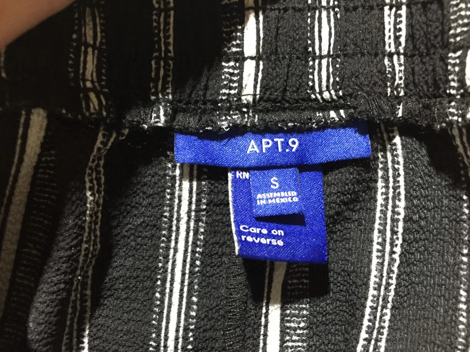 Apt. 9 Calças Femininas S Pequenas Preto Branco Listrado Elástico Cintura Solta Arejada - Imagem 2 de 4