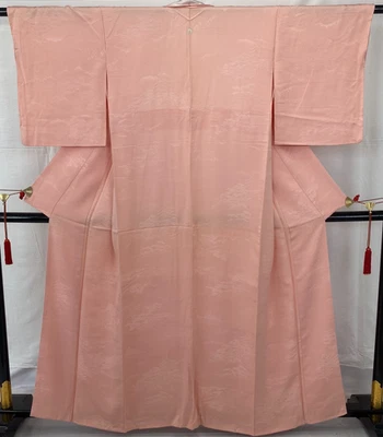 Kimono japonais vintage polyester rose écusson familial longueur traditionnel... - Photo 1/4