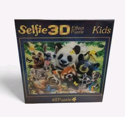 Selfie 3D Effect Puzzle Kids Motiv Tierwelt Coala, Faultier, Panda, 48 Teile