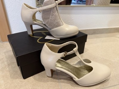 MARCO TOZZI Damen Pumps Beige EU 37 Synthetik T-Riemchen Blockabsatz