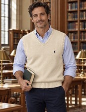 Polo Ralph Lauren Sweater Vest V-Neck Knit Cream color Pony Logo Men's Size XL