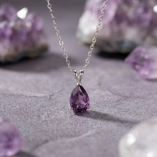 Collier Femme Argenté Pendentif Pierre Améthyste Chaîne 45 cm
