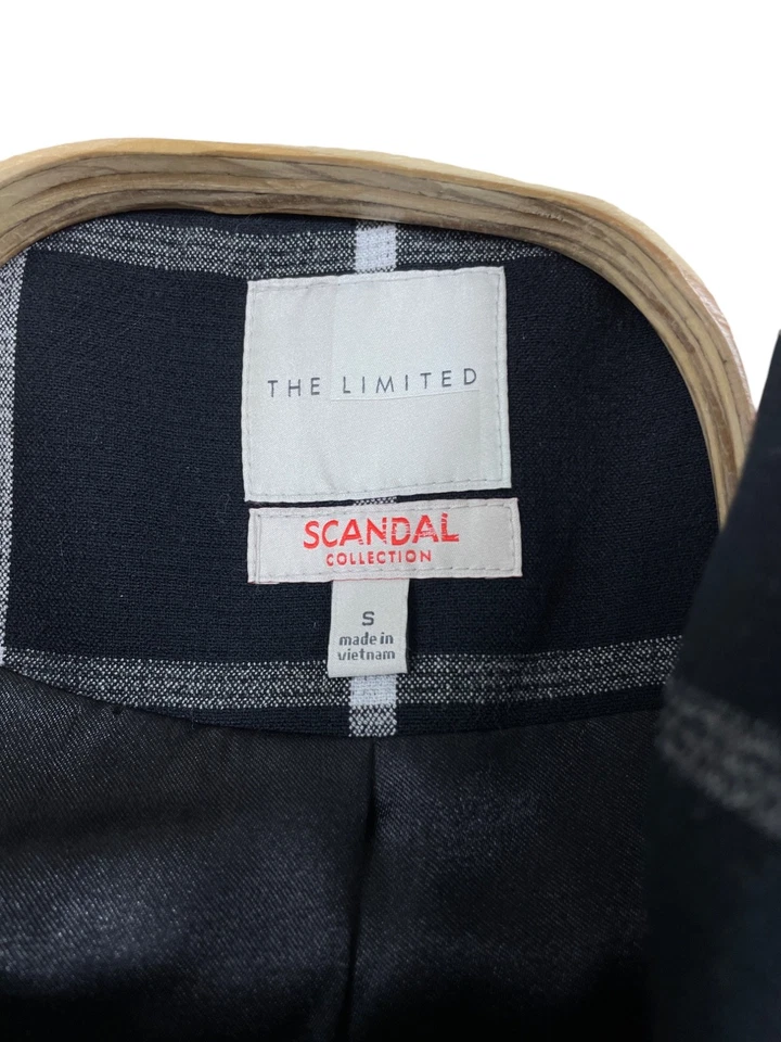 The Limited Scandal Collection Black Plaid Drap Coat Small  Lined Belted Heavy - Image 3 of 4