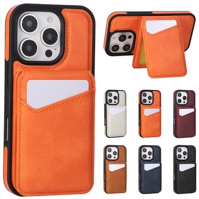 for iPhone 17 16 Pro Max 15 14 13 12 11 Magnetic PU Leather Flip Card Stand Case