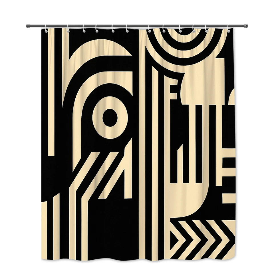 Cortina de ducha moderna en blanco y negro con diseño geométrico Foto 2 de 4