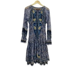 Johnny Was Cyto Mesh Dress Multi Embroidered Tiered Ruffle Long Sleeve L