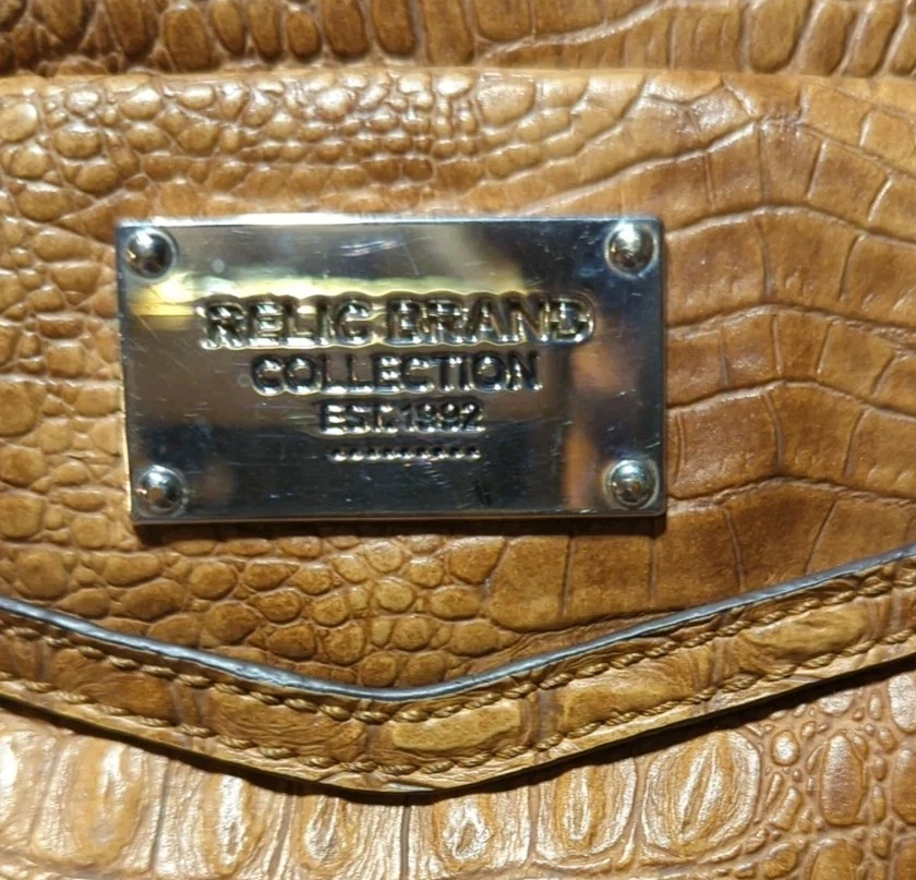 Relic Crossbody Clutch Wallet Caramel Brown Purse VTG Faux Crocodile Barbie - Image 4 of 4