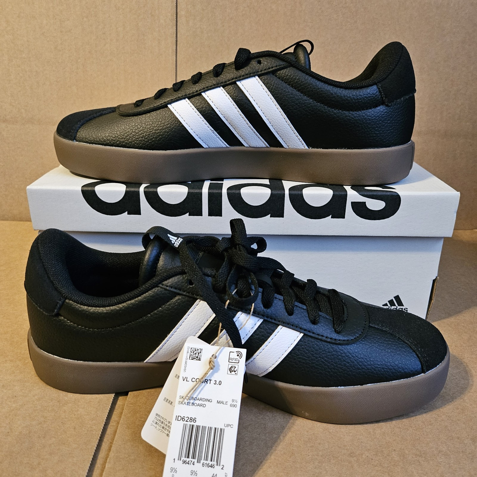 SAOLA Adidas VL Court 3.0 taglia 10 nero bianco gomma ID6286