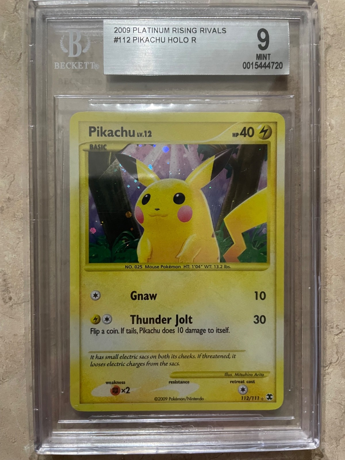 2009 Pokemon Platinum Pikachu Rising Rivals Holo #112 BGS 9 Mint