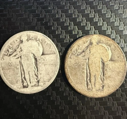 Standing Liberty Quarters Lot of 2 Silver Circulated US 25C Coins Uncertified