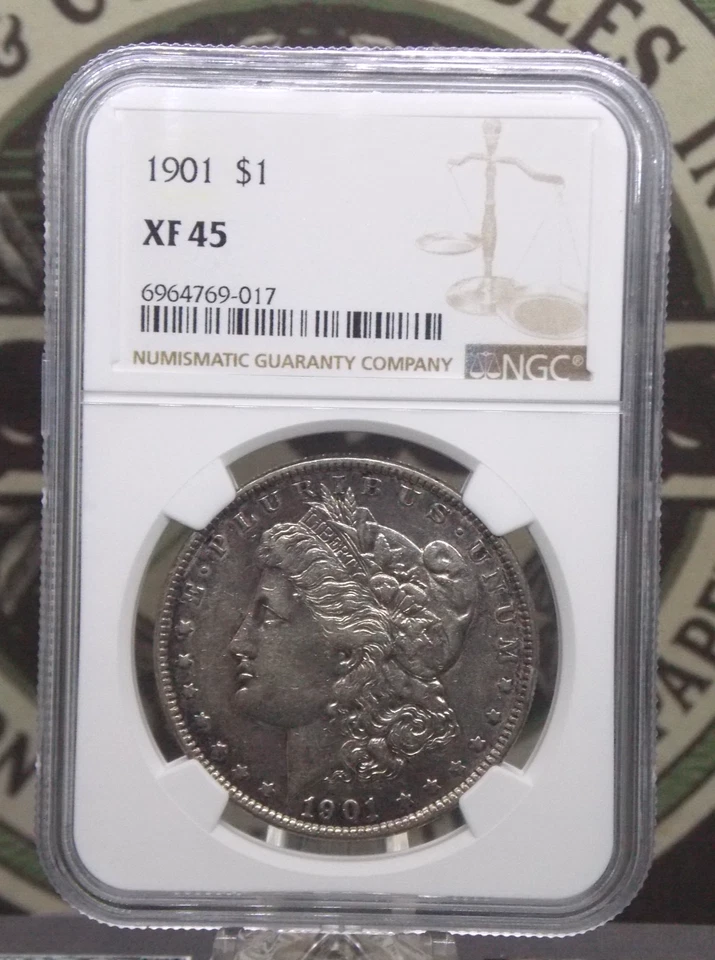 Dólar Morgan de plata 1901 "P" $1 NGC XF45 #017 extra fino ECC&C, Inc. Foto 3 de 4