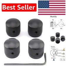 Durable 6mm Knurled Steel Guitar Dome Knobs with Allen Keys - Pack of 4 Black