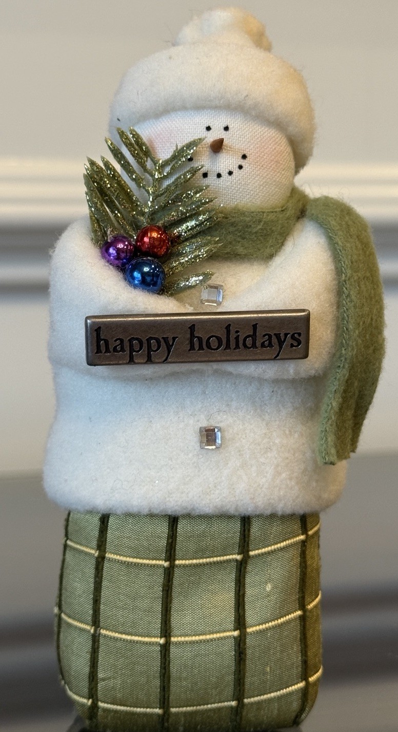 Hearts & Ivy Red Snowman Holding Snowflake Believe Sign - Christmas - Rare