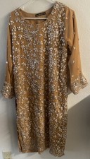 Women's Embroidered Kurta Tunic Brown Lined Dress Size Medium