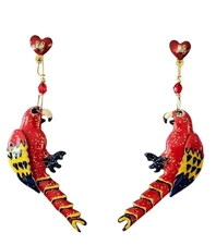 Lunch At The Ritz Parrot Bird Dangle Post Earrings, Signed