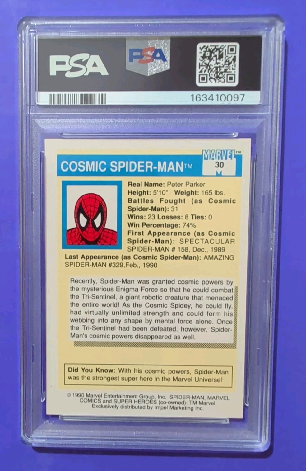 1990 Marvel Universe Cosmic Spider Man #30 PSA 8 view 5