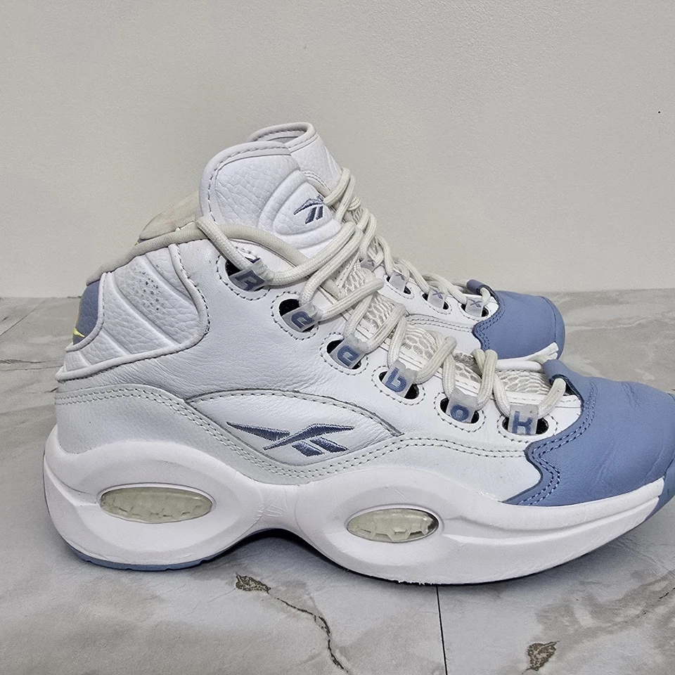 REEBOK Question Youth 5 Mid Denver Nuggets White Blue Allen Iverson Sneakers - Image 3 of 4